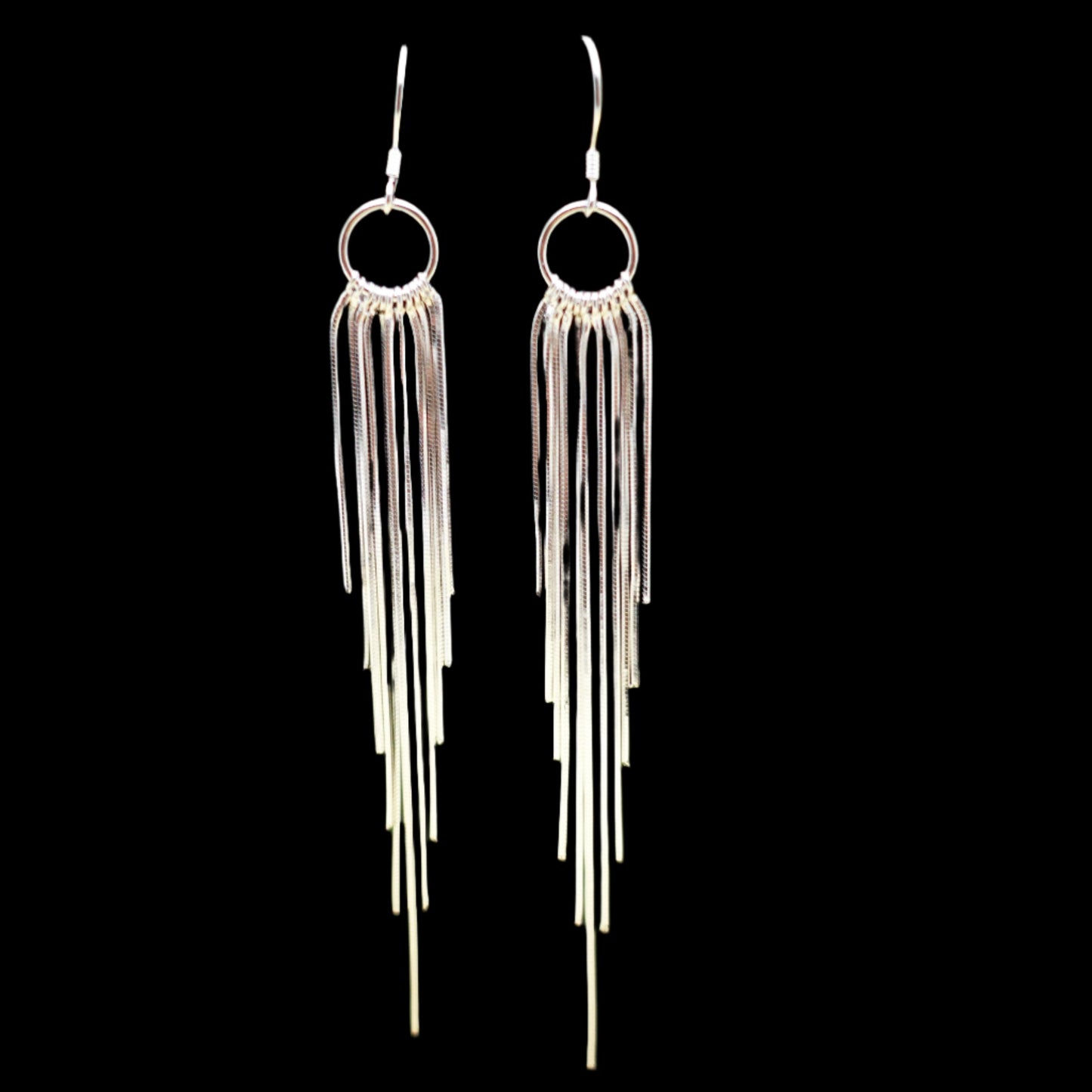 Sterling Silver Earrings, Silky Elegant Tassel Earrings, Long Tassel Earrings, Fringe Earrings, Wedding Earrings
