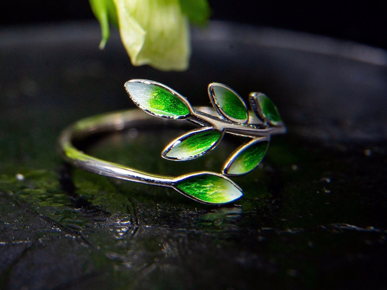 Sterling Silver Leaf Ring, Nature Thin Band Wrap Adjustable ring , Jewelry Gift for Her