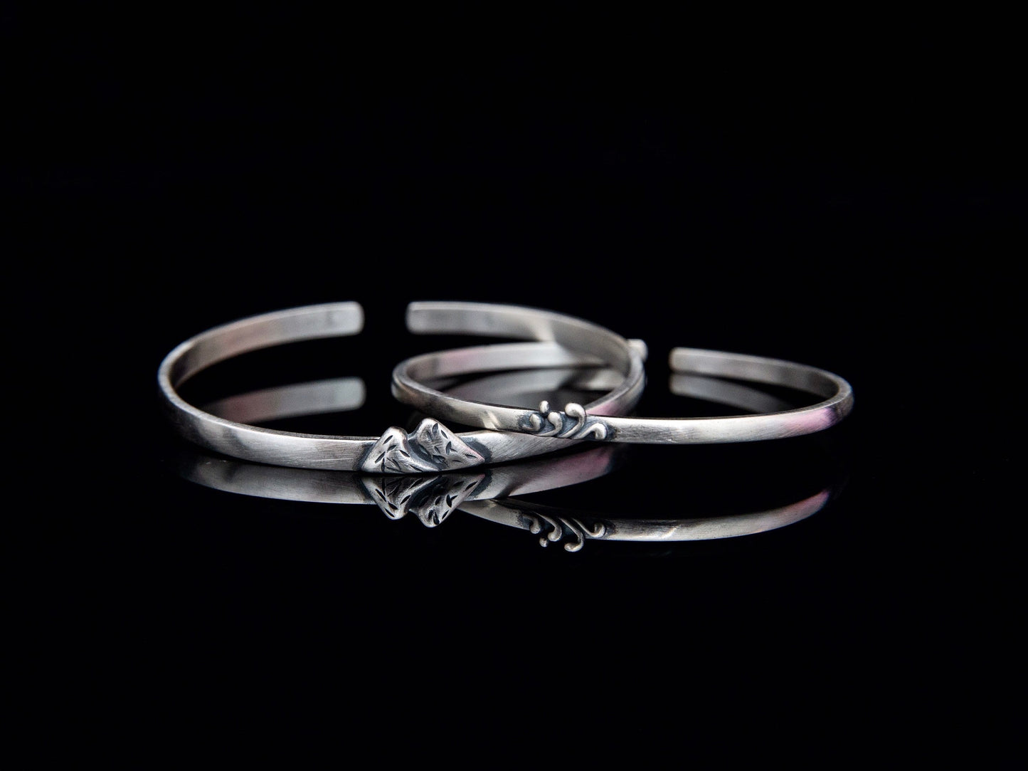 Sterling silver mountain bracelet, ocean bracelet, Mountain sea jewelry, friendship bracelet set, stacking bracelets, wanderlust bracelet