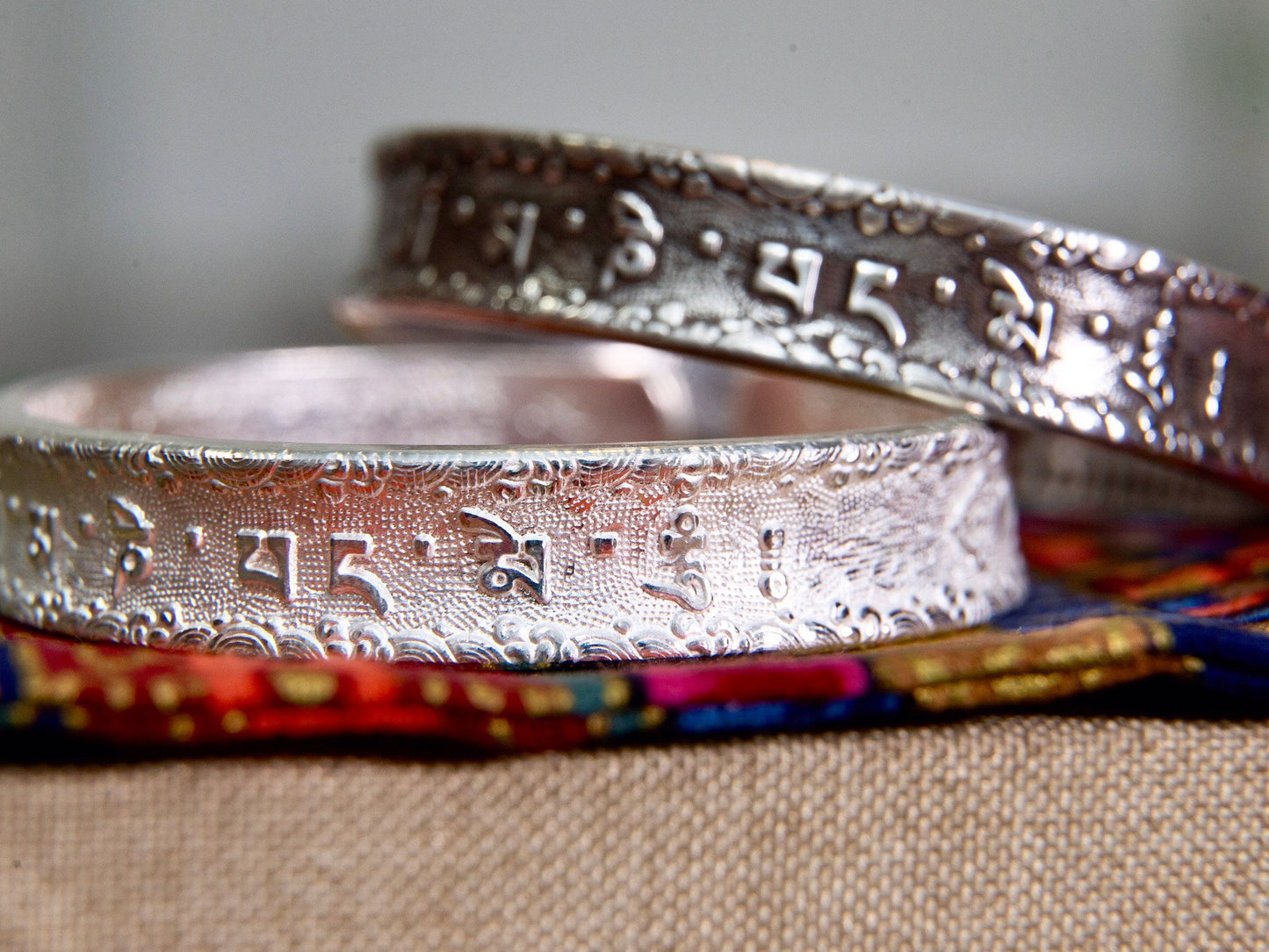 Chunky Sterling Silver cuff bracelet, Mantra bracelet, Protection bracelet, meditation bracelet, Buddhist bangle bracelet, mindfulness gift