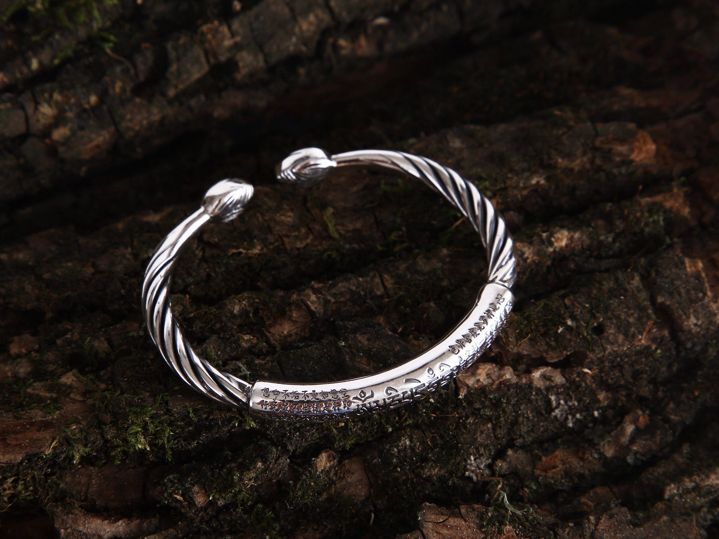 Engraved mantra bracelet, Sterling silver cuff bracelet, lotus flower bracelet, statement bracelet, Buddhist jewelry, protection bracelet