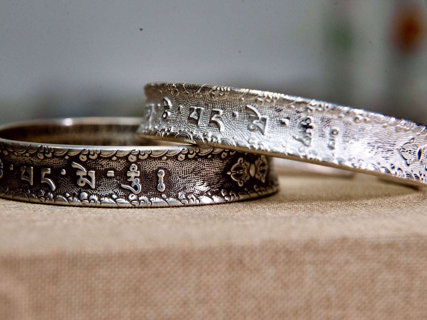 Chunky Sterling Silver cuff bracelet, Mantra bracelet, Protection bracelet, meditation bracelet, Buddhist bangle bracelet, mindfulness gift