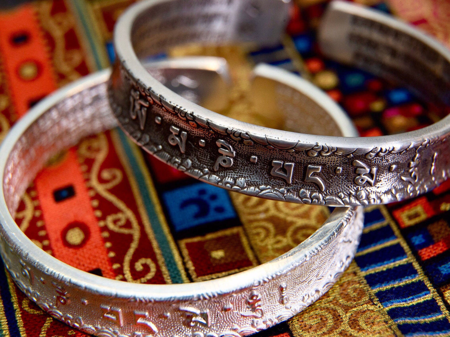 Chunky Sterling Silver cuff bracelet, Mantra bracelet, Protection bracelet, meditation bracelet, Buddhist bangle bracelet, mindfulness gift