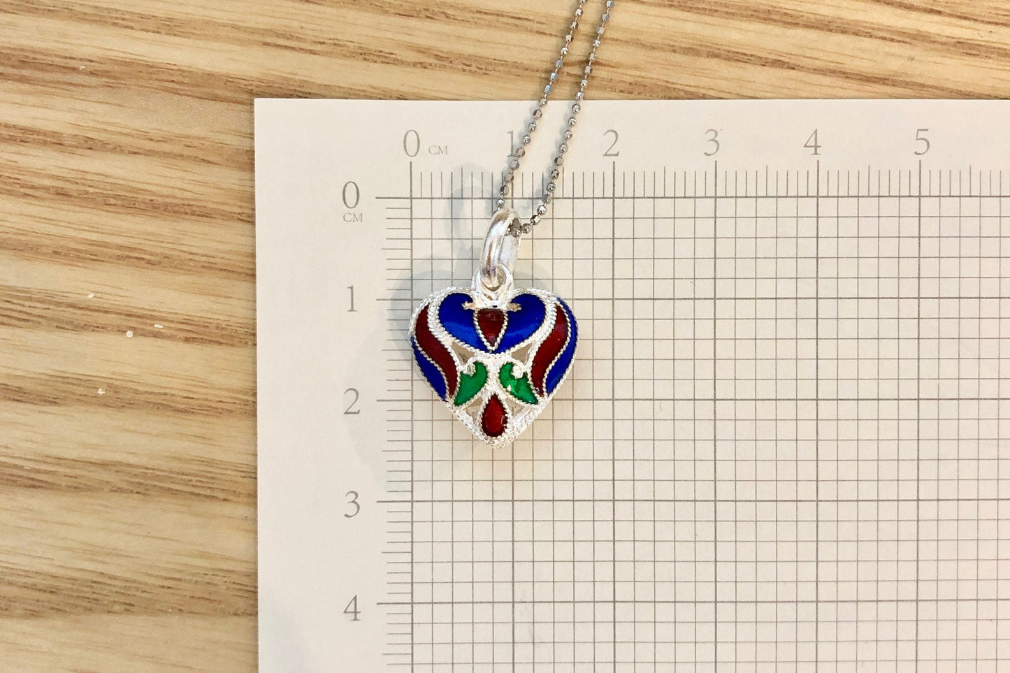 Sterling Silver Filigree Heart Necklace: Enamel Holiday Pendant