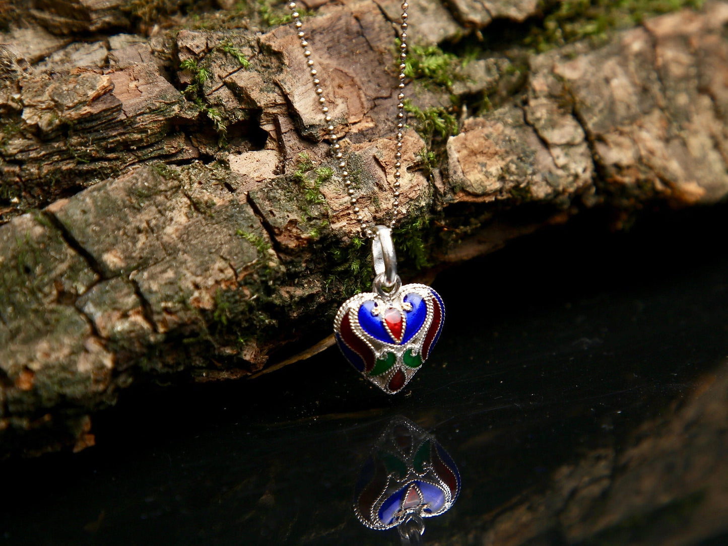 Sterling Silver Enamel Heart Necklace, friendship necklace, dainty statement necklace, enamel jewelry, valentine's jewelry gift for her