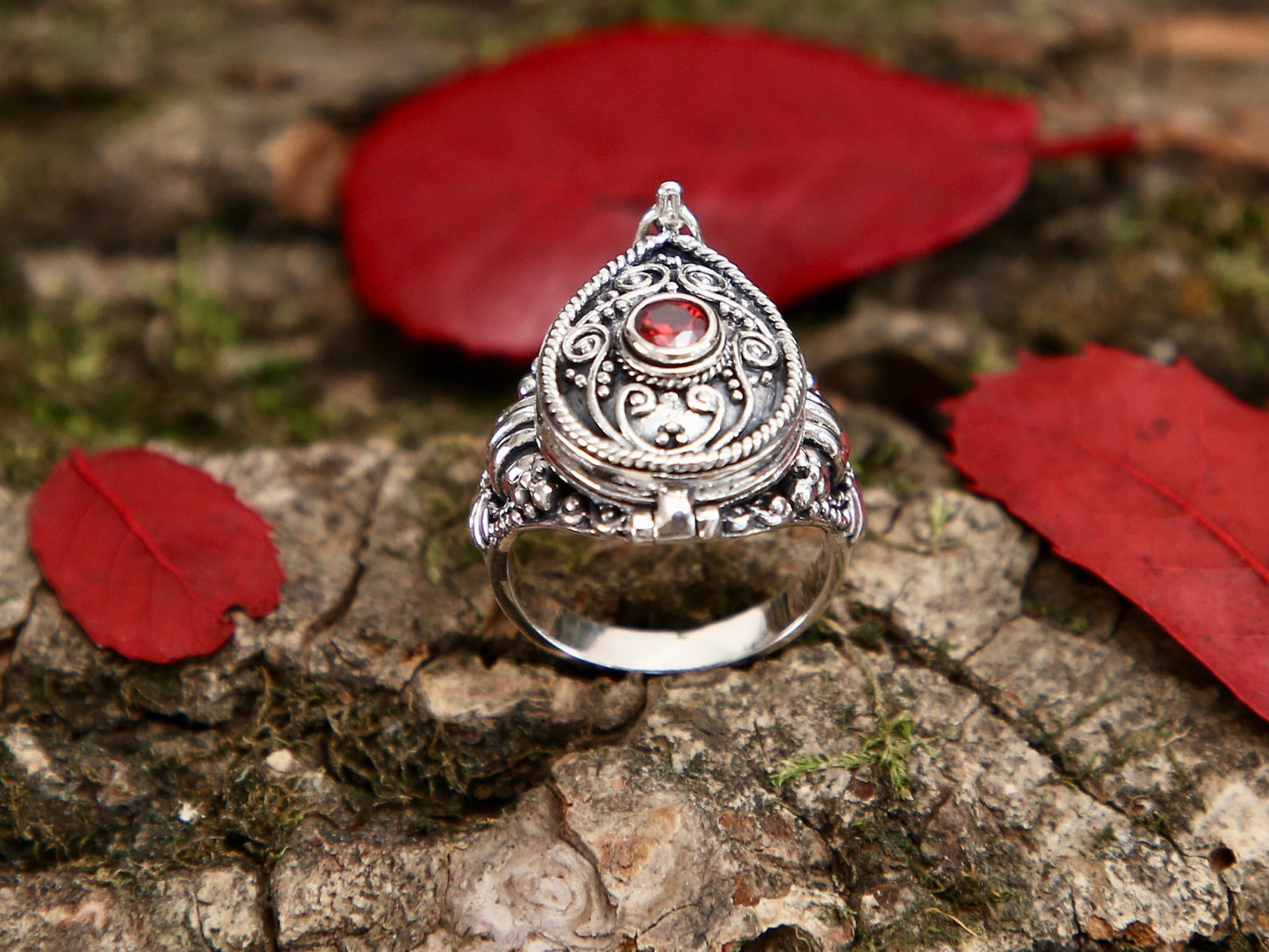 Locket ring, Poison ring, secret ring, sterling silver statement ring, teardrop ring, unique ring, wish ring, antique locket ring