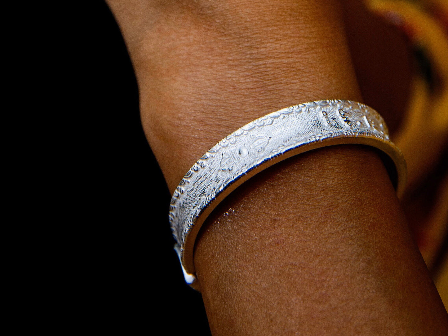 Chunky Sterling Silver cuff bracelet, Mantra bracelet, Protection bracelet, meditation bracelet, Buddhist bangle bracelet, mindfulness gift