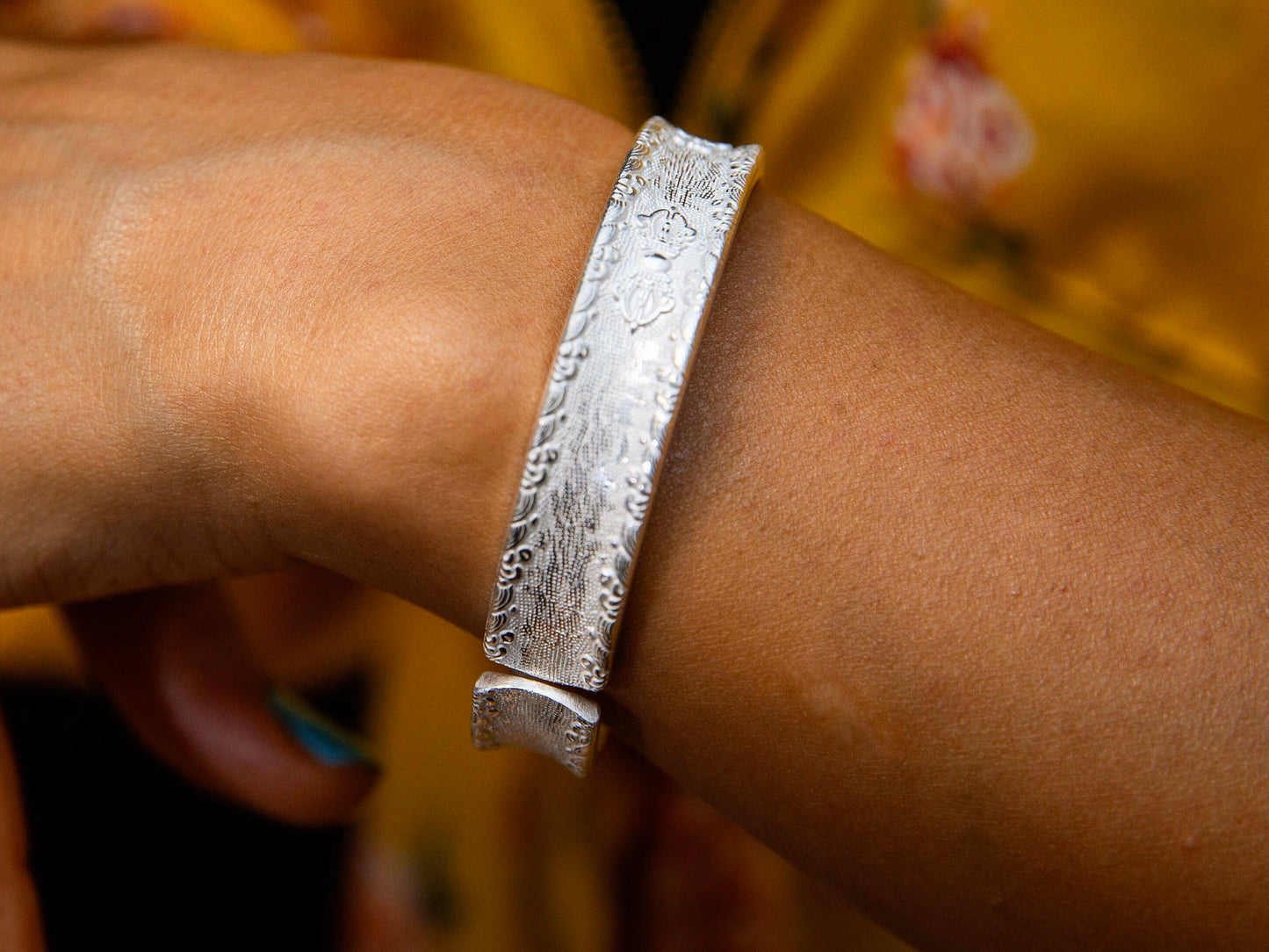 Chunky Sterling Silver cuff bracelet, Mantra bracelet, Protection bracelet, meditation bracelet, Buddhist bangle bracelet, mindfulness gift