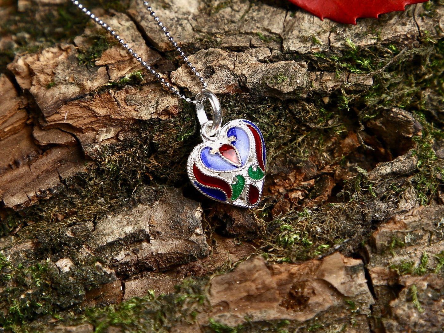 Sterling Silver Enamel Heart Necklace, friendship necklace, dainty statement necklace, enamel jewelry, valentine's jewelry gift for her