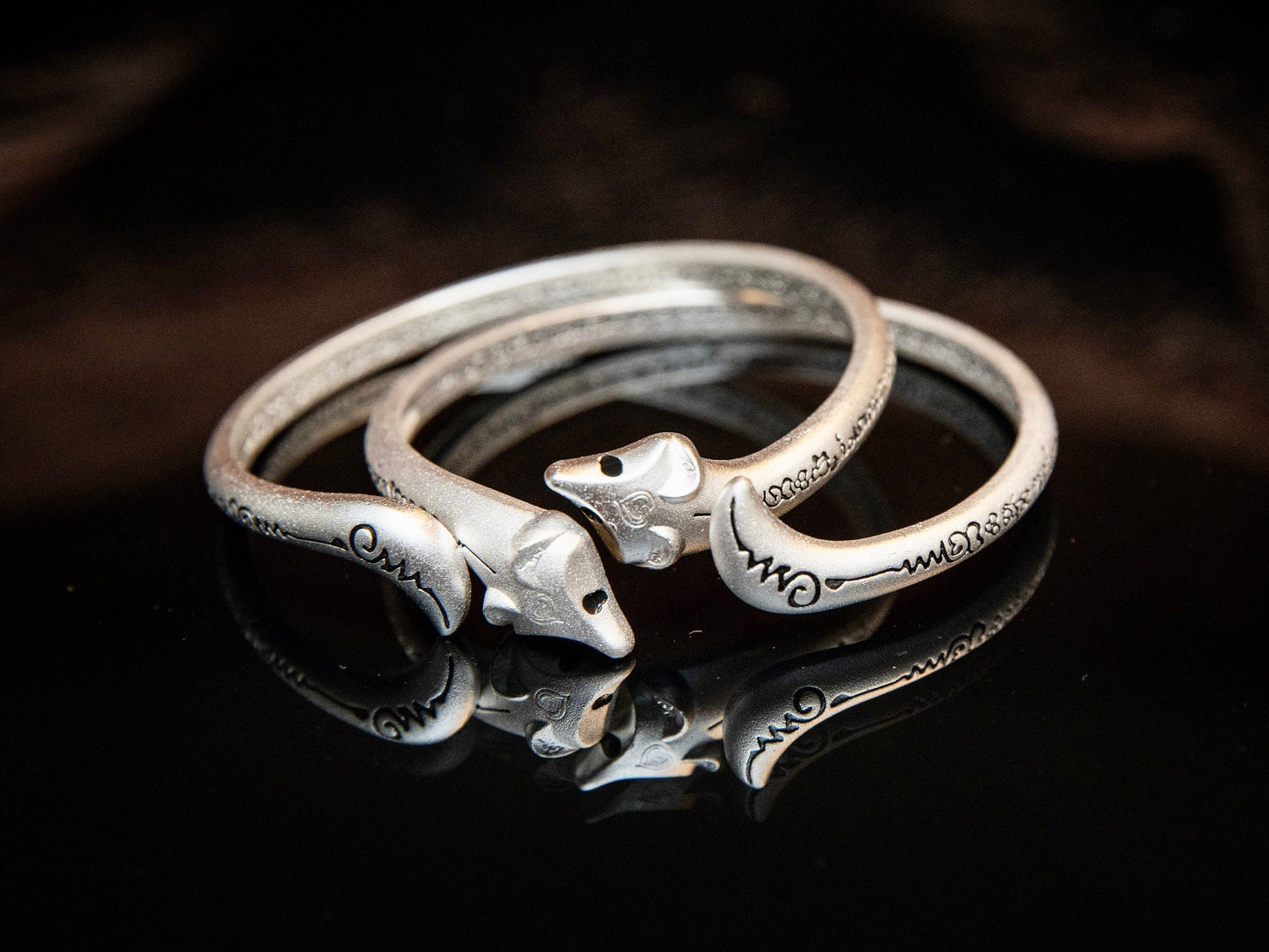 Sterling Silver Fox Bangle Bracelet, Animal Jewelry Cuff