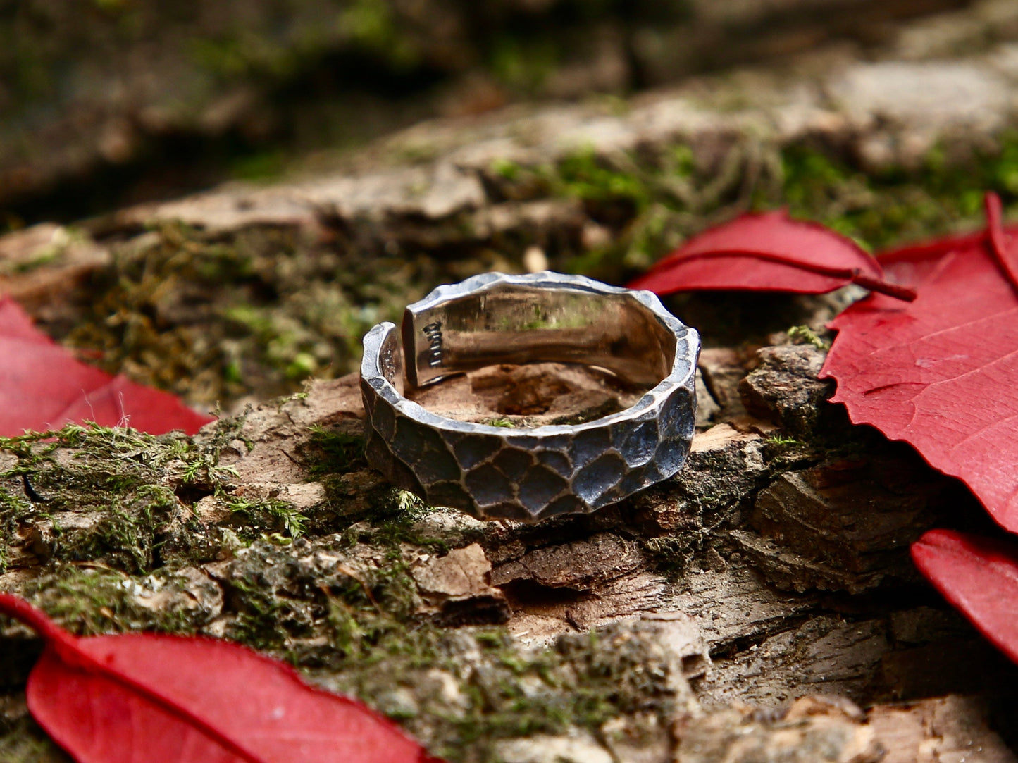 Hammered Sterling Silver Ring: Adjustable Textured Cuff Ring