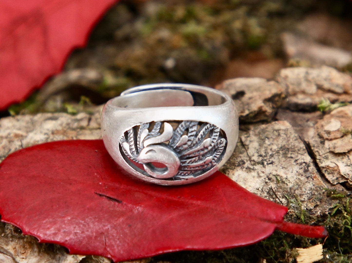 Sterling Silver Peacock Ring: Adjustable Statement Jewelry
