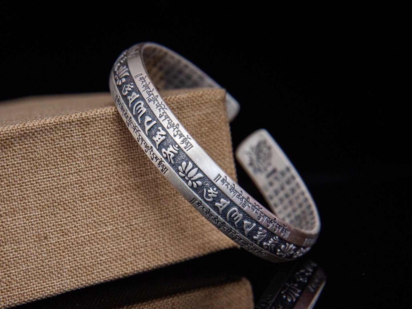 Sterling silver mantra cuff bracelet, unisex meditation bracelet, silver Protection bangle, statement bracelet, mens sterling silver bracele