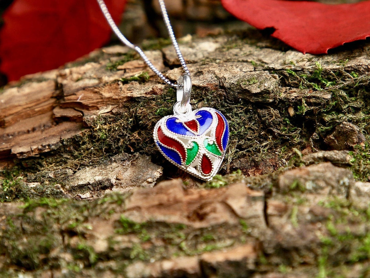 Sterling Silver Enamel Heart Necklace, friendship necklace, dainty statement necklace, enamel jewelry, valentine's jewelry gift for her