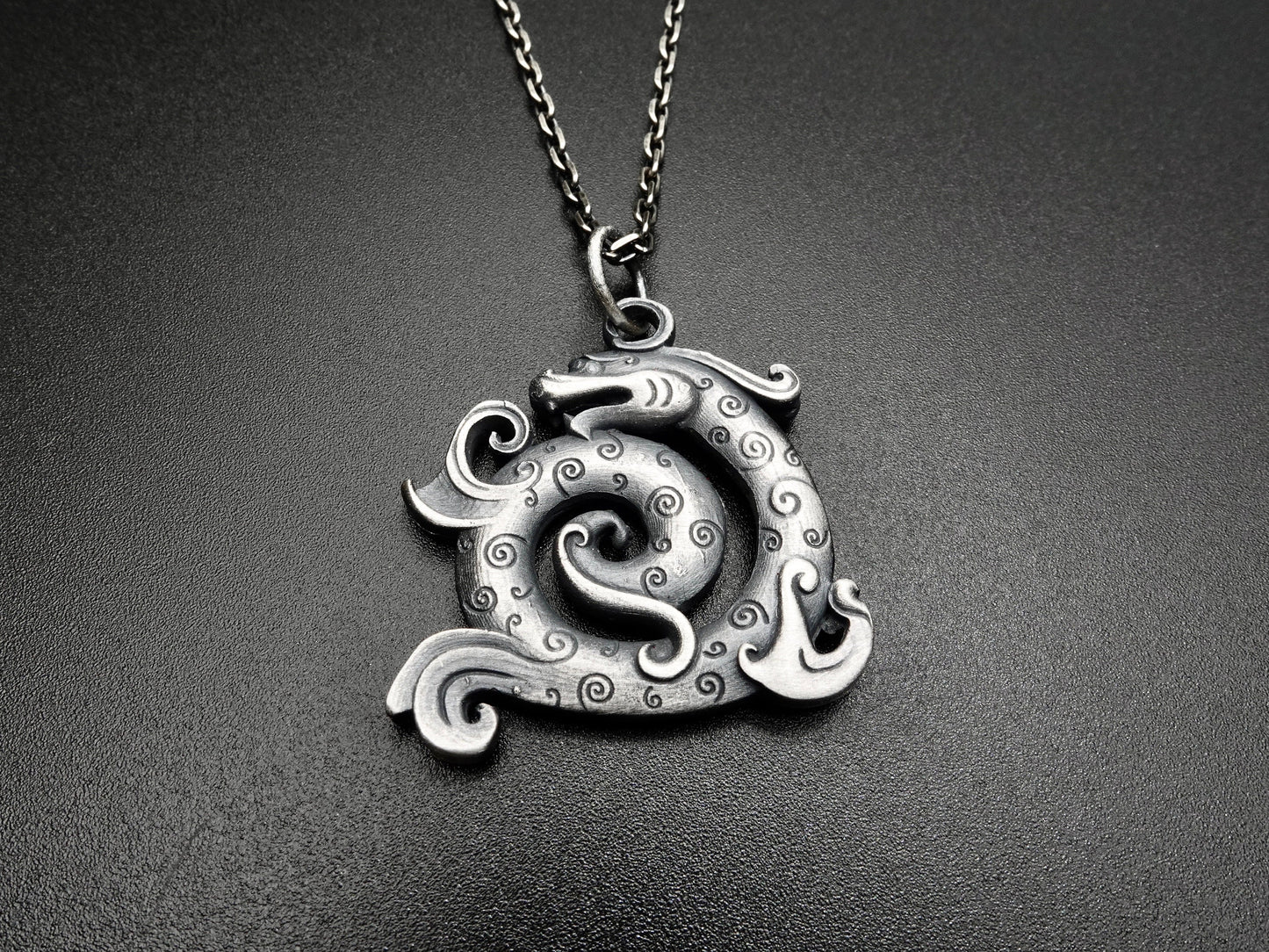 Sterling Silver Dragon Necklace For Men Women, rustic silver necklace, dragon pendant, oxidized mens pendant, viking necklace