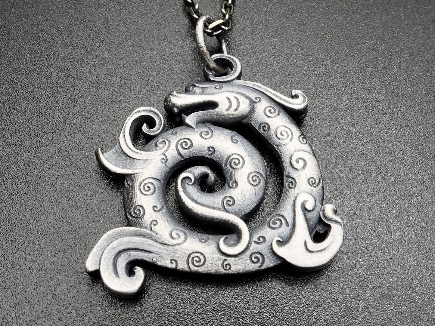 Sterling Silver Dragon Necklace For Men Women, rustic silver necklace, dragon pendant, oxidized mens pendant, viking necklace
