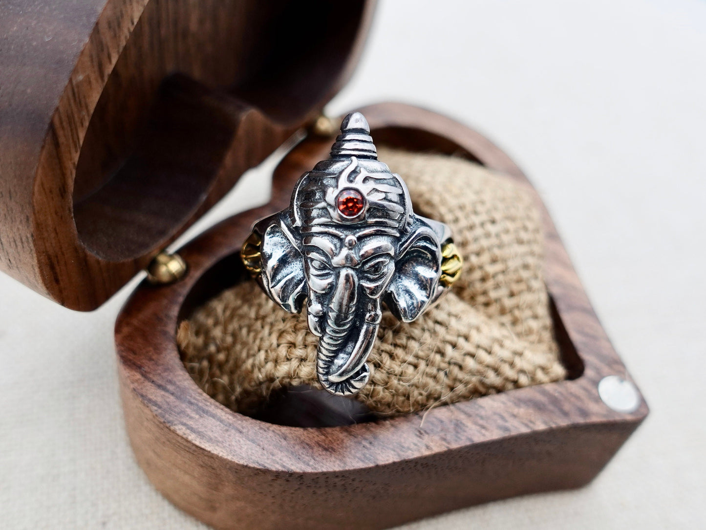 Sterling Silver Ganesha Ring: Adjustable Hindu Elephant Ring
