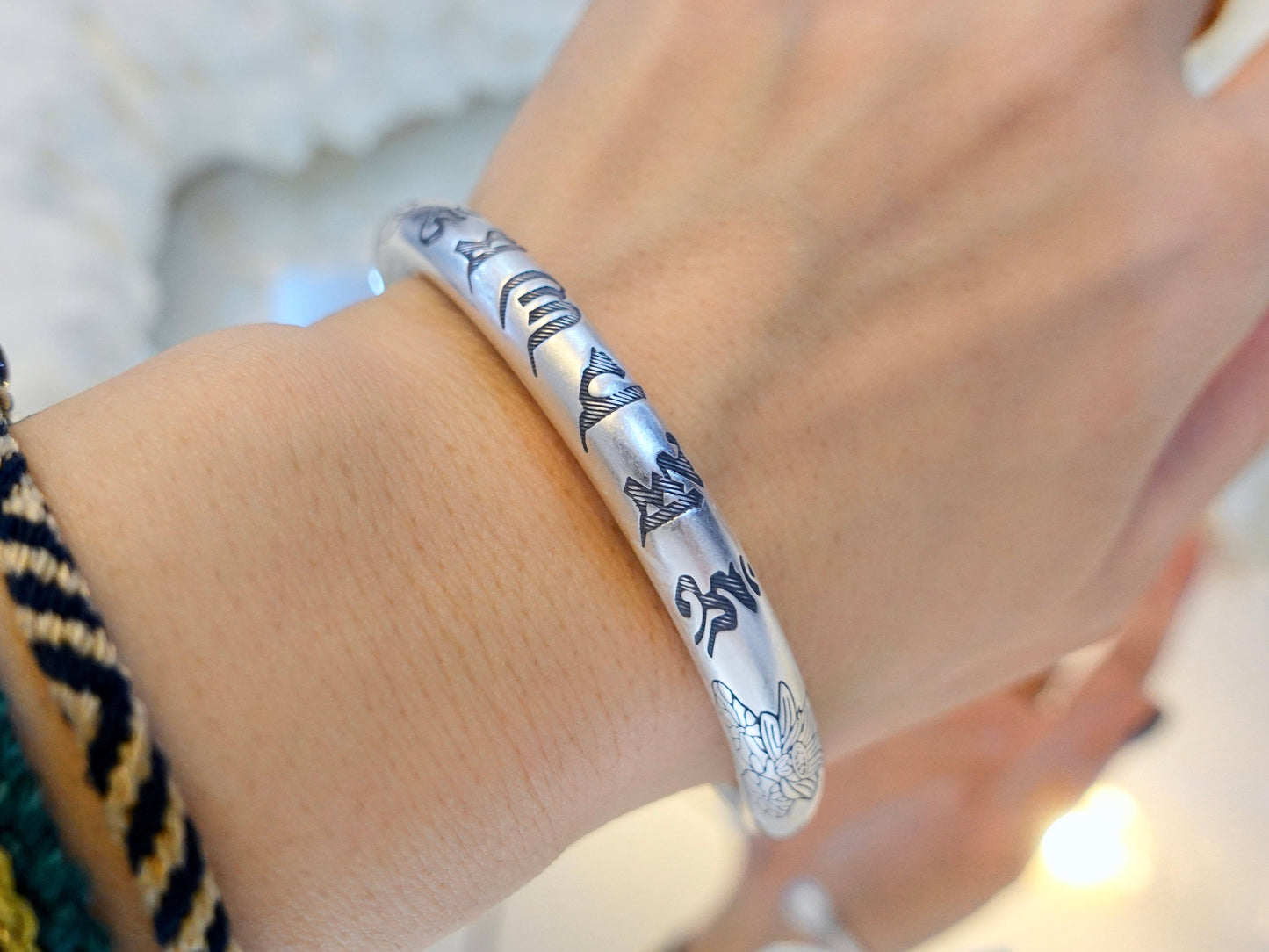 Healing Yoga Jewelry, Sterling Silver Meditation Bracelet, mantra bracelet, mens cuff bracelet, Buddhist jewelry, Protection jewelry