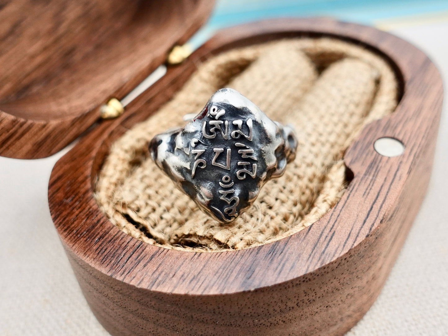 925 Sterling Silver Yoga Ring, 6-Words Mantra Ring, Protection Ring , Adjustable Ring Tibetan Ring , Meditation Ring Yoga Jewelry