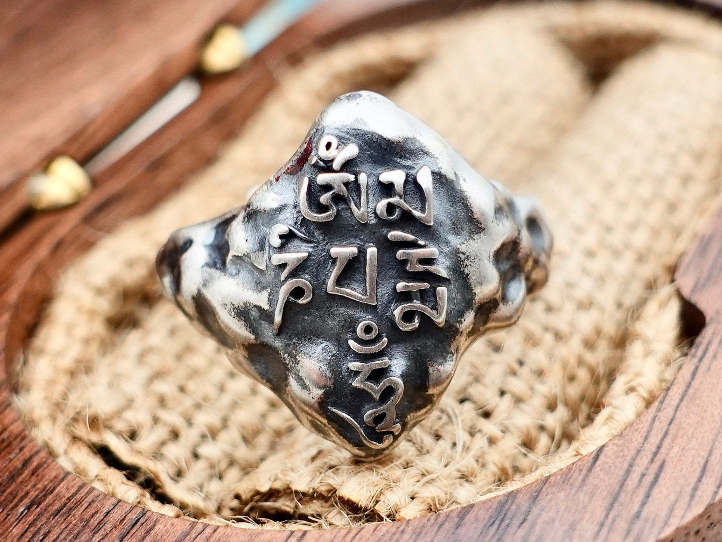 925 Sterling Silver Yoga Ring, 6-Words Mantra Ring, Protection Ring , Adjustable Ring Tibetan Ring , Meditation Ring Yoga Jewelry