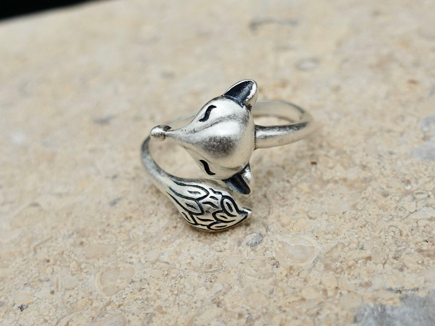 Sterling Silver Fox Ring: Adjustable Animal Jewelry