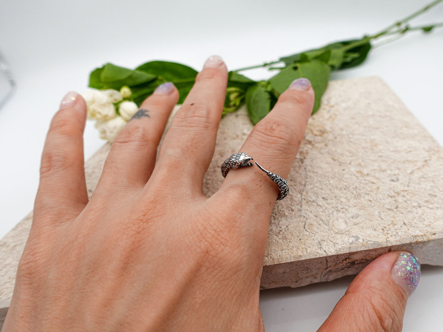 Sterling Silver Ouroboros Ring: Adjustable Snake Serpent Ring