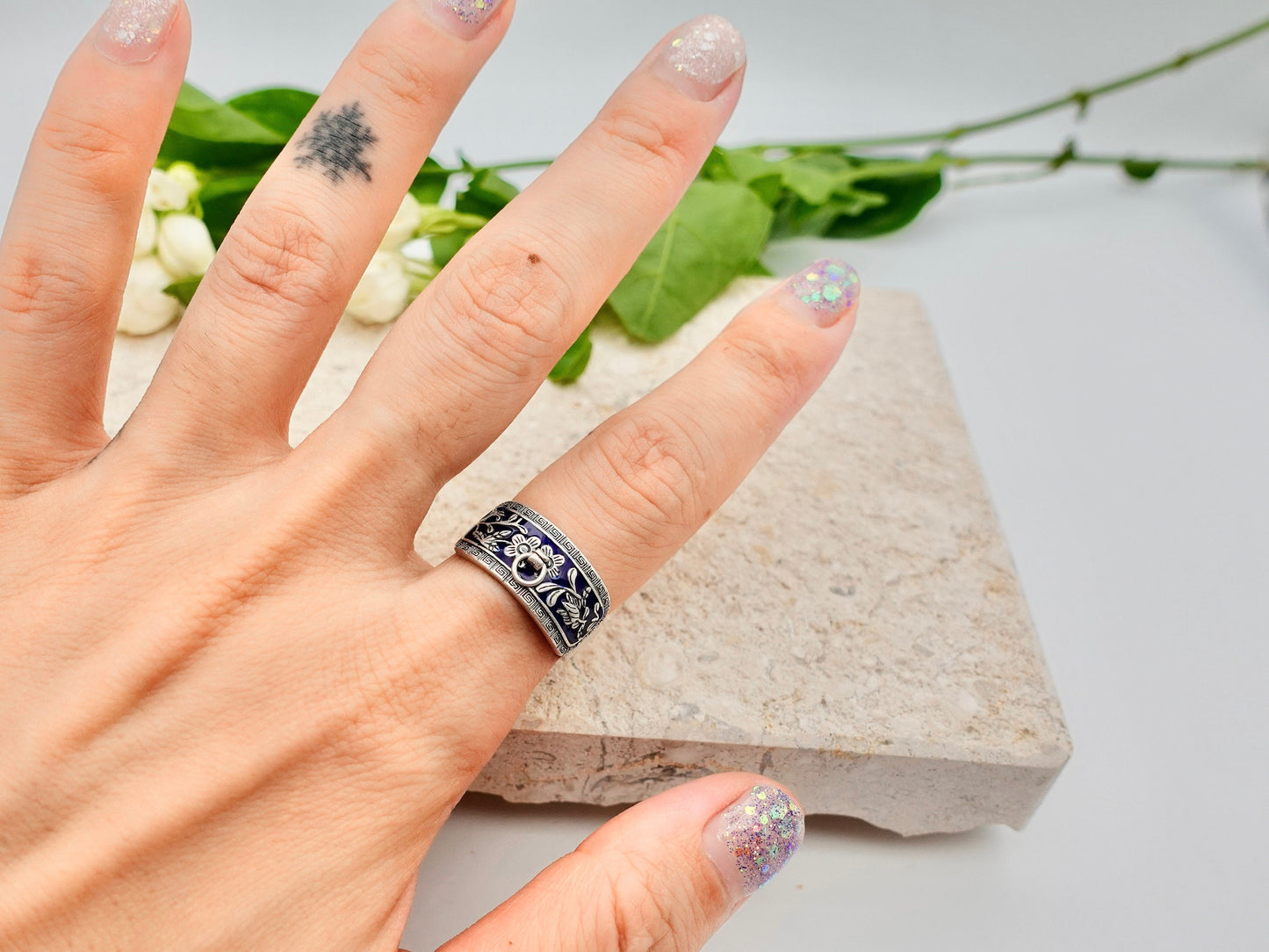 Sterling Silver Band, Leaf Ring, Bird Ring ,Adjust Ring , Nature Ring, Branch Ring, Thumb Ring
