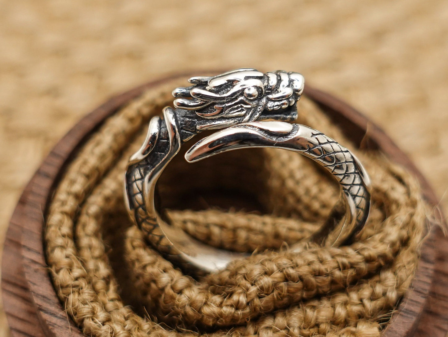 Sterling Silver Dragon Ring, Men Women Dragon Ring, Adjust Ring, Thumb Ring, Fantasy Ring for Him Her