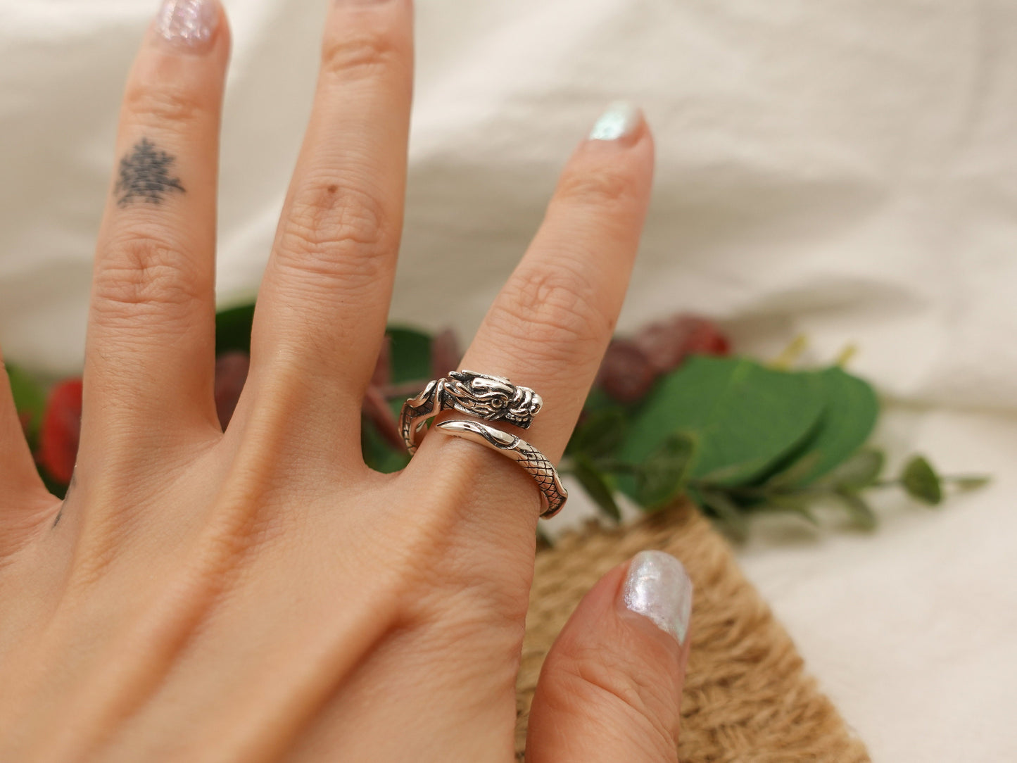 Sterling Silver Dragon Ring, Men Women Dragon Ring, Adjust Ring, Thumb Ring, Fantasy Ring for Him Her