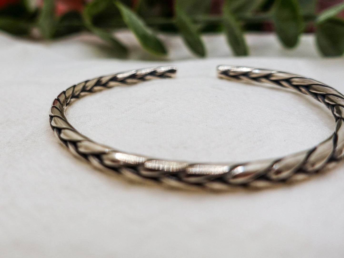 Sterling Silver Knitting Bracelet, Ajustable Braid Bracelet, Stacking Bangle, Silver Cuff Bracelets For Women