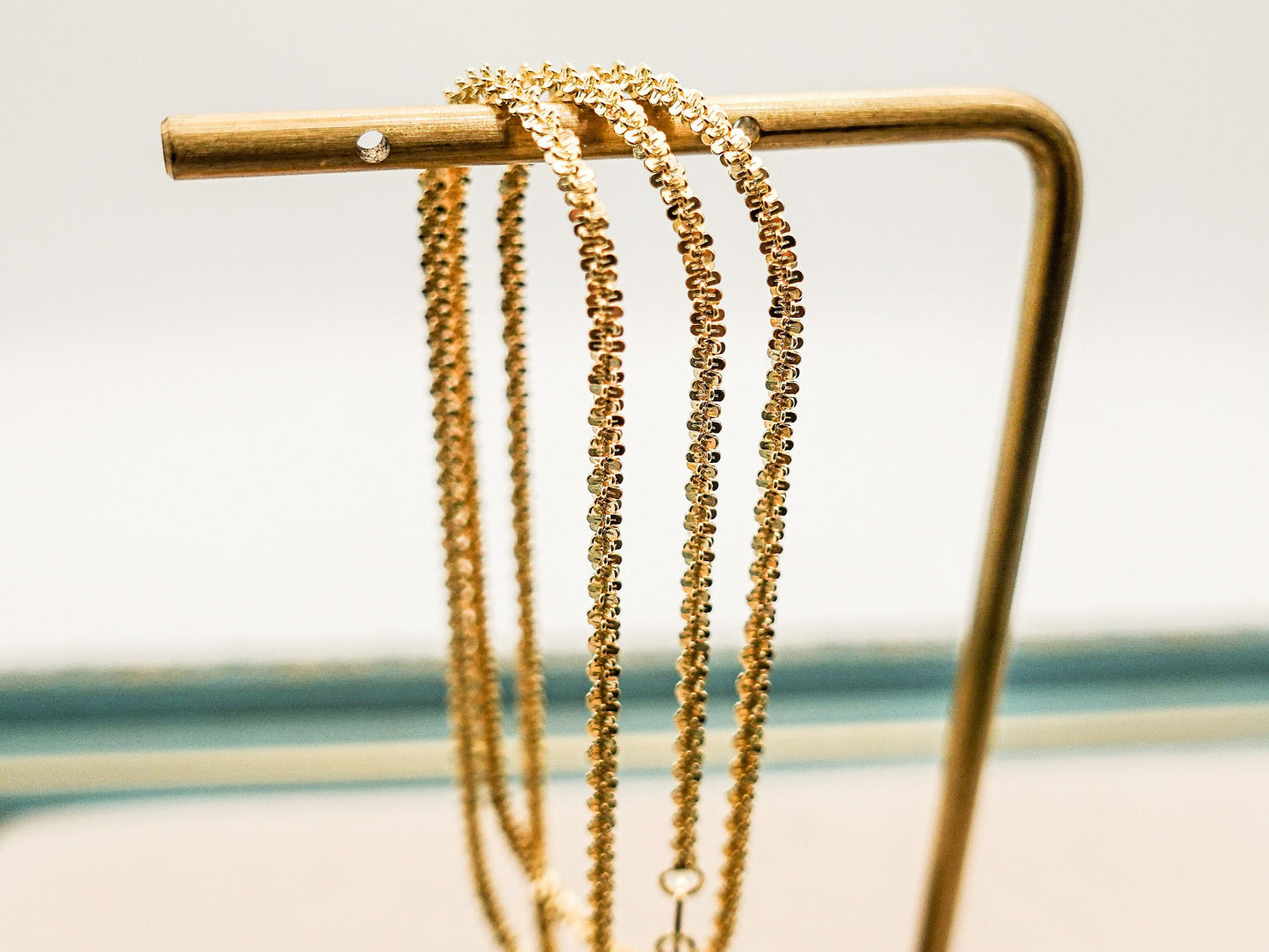 Sterling Silver Gold Filled Chain Necklace, Gold Sparkle Chain, Snowflake Chain