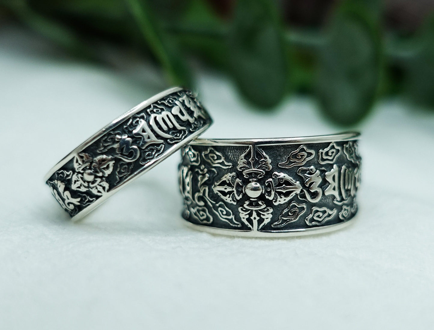 Tibetan Vajra Meditation Ring, Thumb Ring for Men Women, Six-Words Mantra Engraved Band, Spiritual Jewelry, Couples' Mantra Ring
