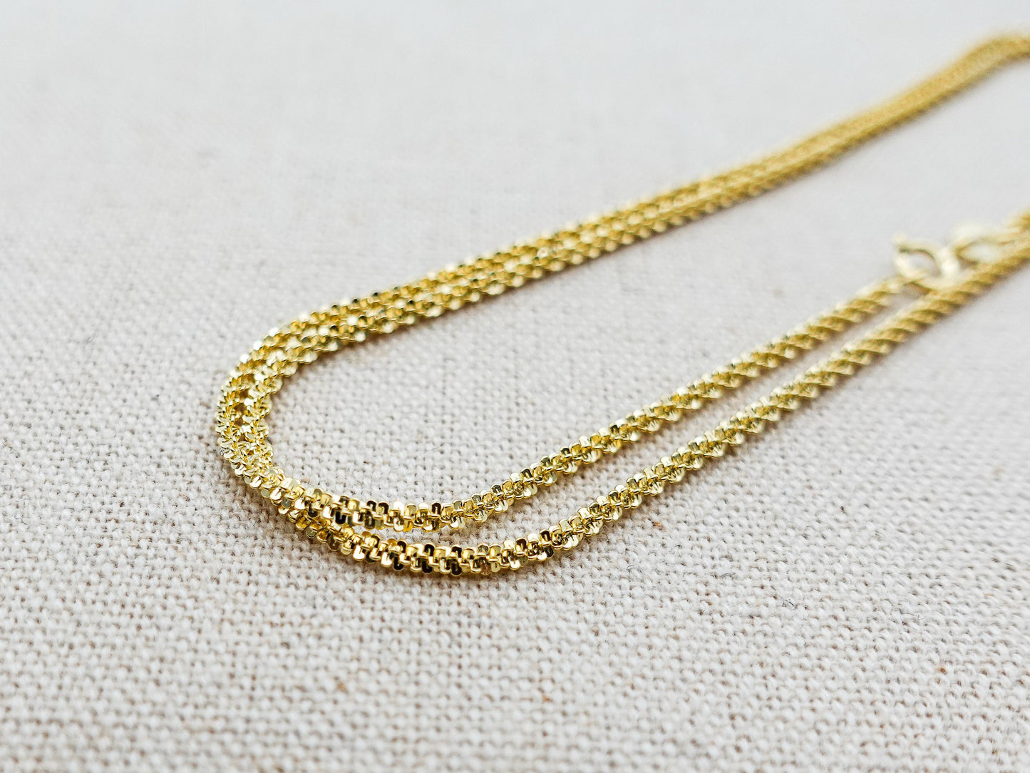 Sterling Silver Gold Filled Chain Necklace, Gold Sparkle Chain, Snowflake Chain