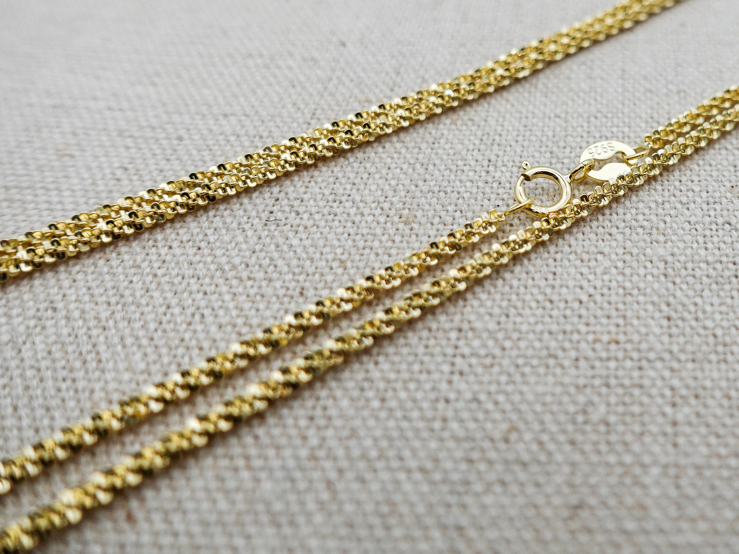 Sterling Silver Gold Filled Chain Necklace, Gold Sparkle Chain, Snowflake Chain