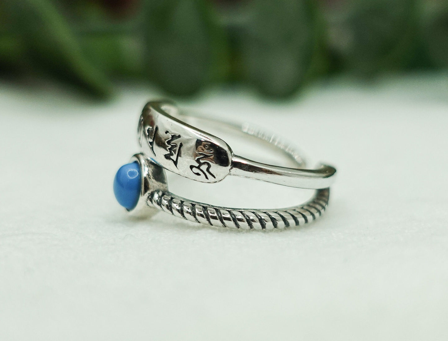 Stacking Mantra Turquoise Ring, Stackable Pinky Ring, Sterling Silver Affirmation Ring, Adjustable Meditation Yoga Accessory