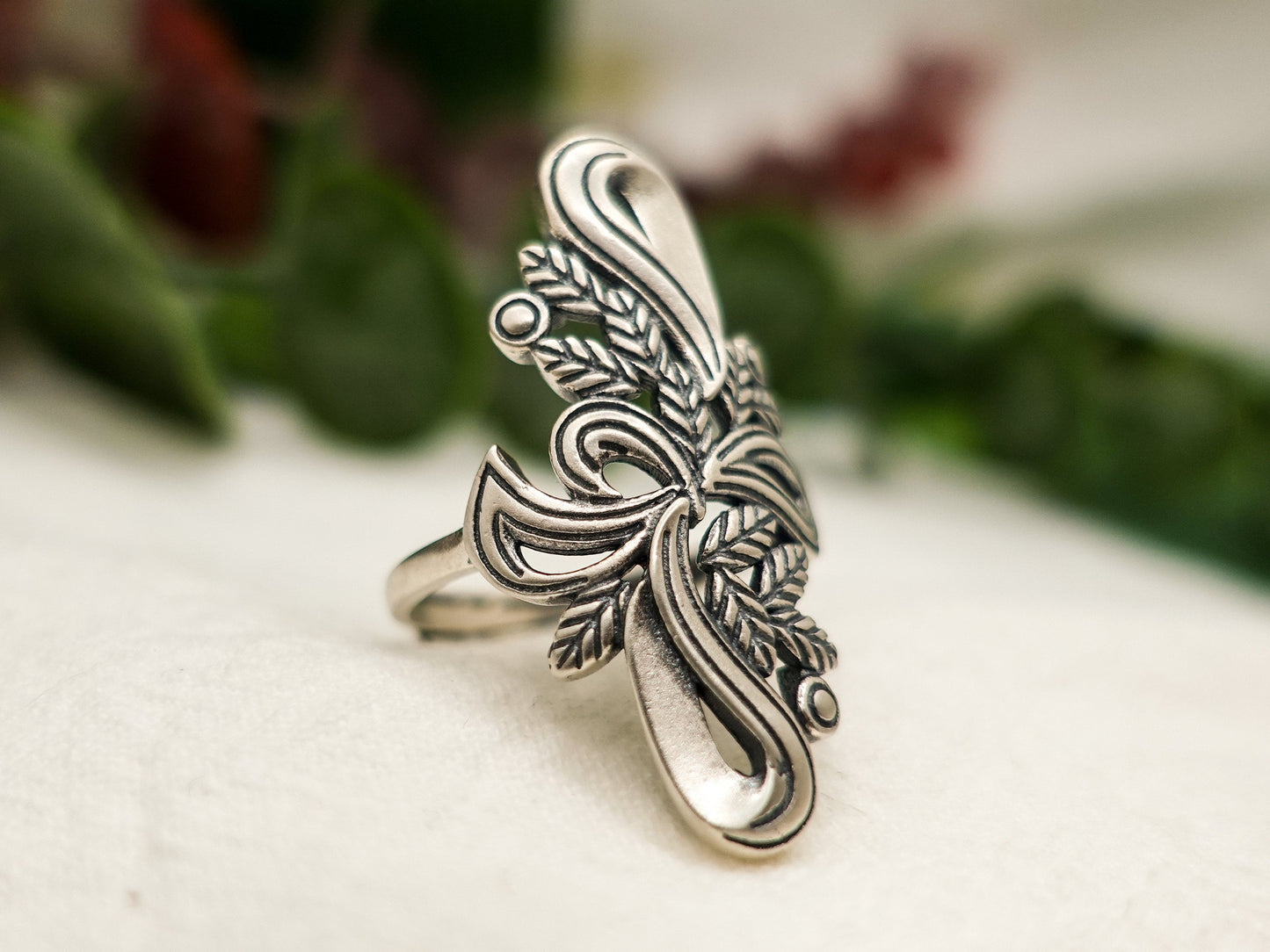 Long Totem Ring, Infinity Ring, Iris Flower Ring, Sterling Silver Contemporary Ring