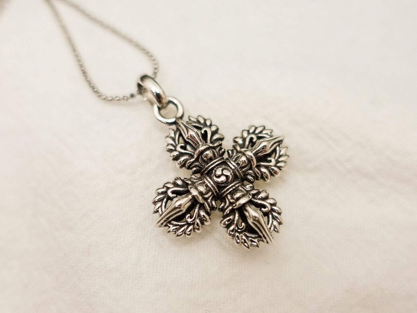 Tibetan Vajra Pendant Necklace, Sterling Silver Zen Pendant, Meditation Jewelry, Buddhism Necklace, Mens Women Healing Dorje Pendant