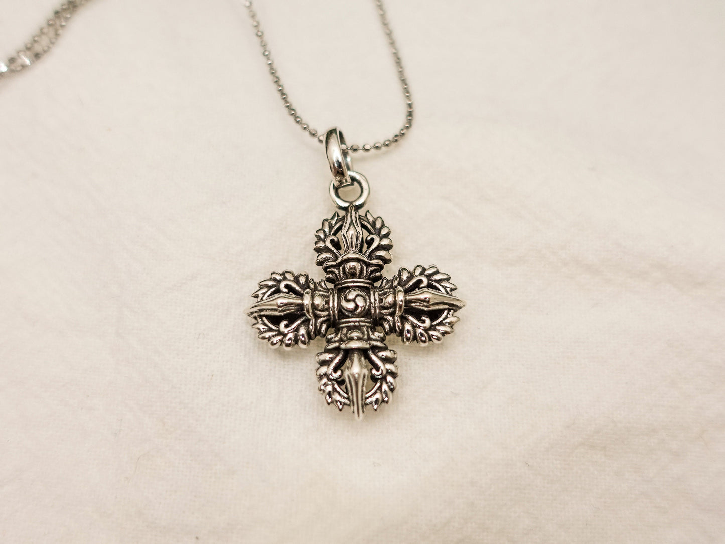 Sterling Silver Vajra Pendant Necklace, Tibetan Dorje Jewelry