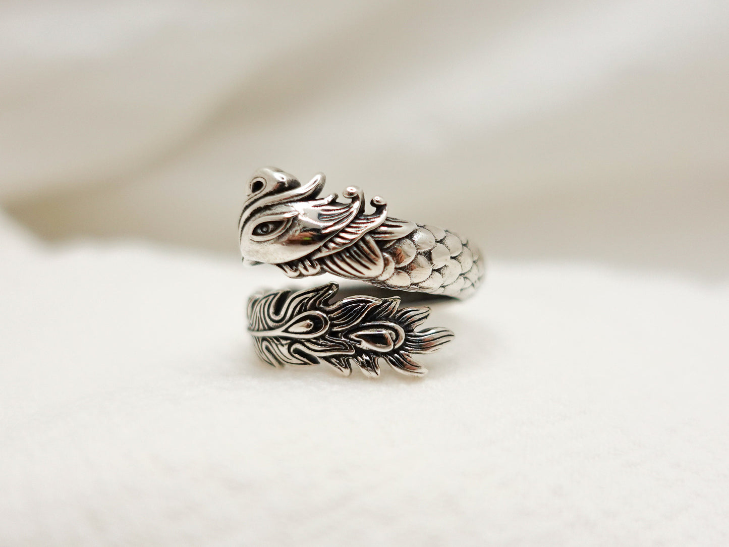 Sterling Silver Phoenix Rising Ring, Phoenix Statement Adjustable Ring, Mythical Creature Jewelry, Unisex Silver Firebird Ring
