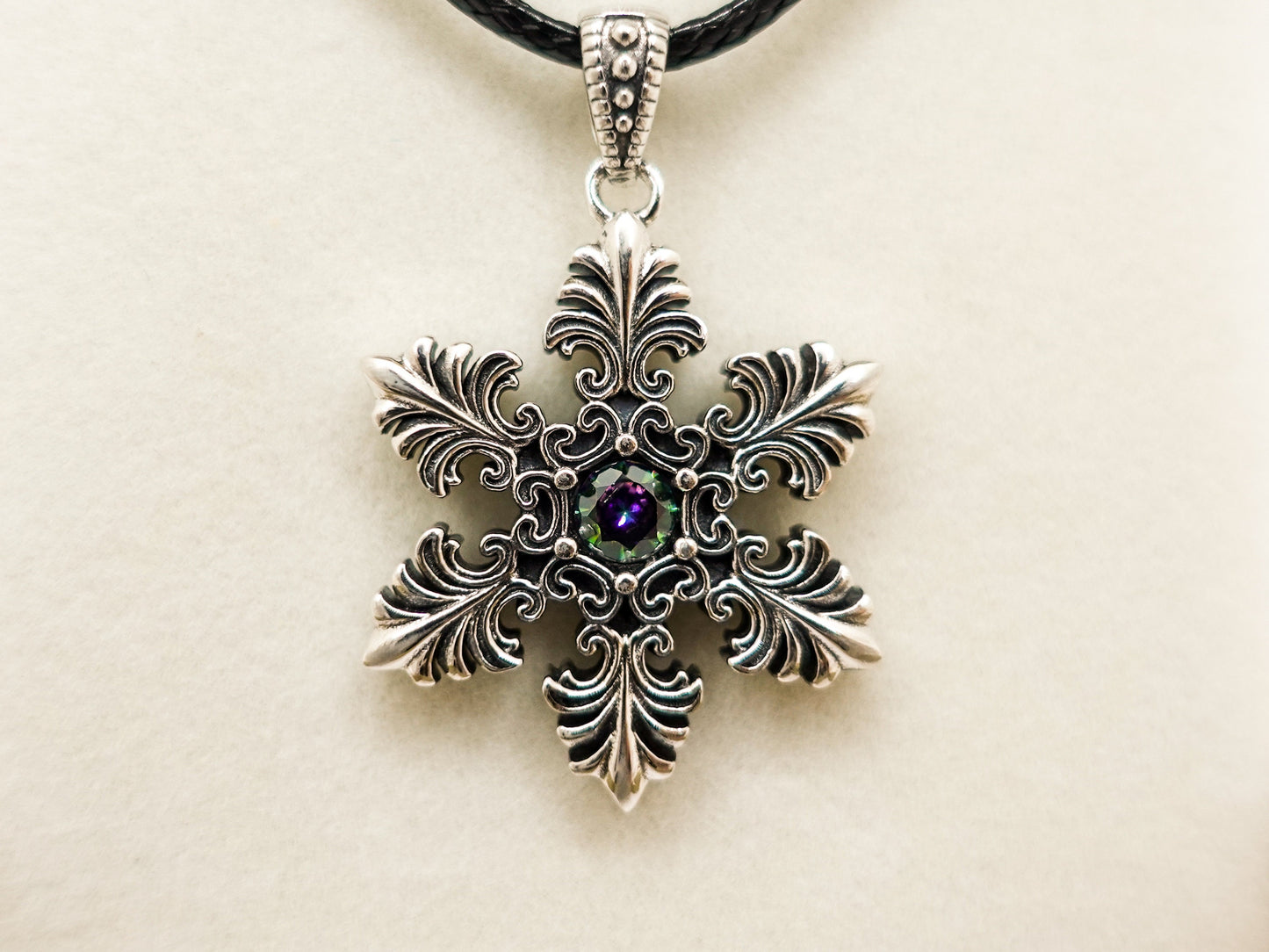 Sterling Silver Winter-themed Pendant for Men Women, Handcrafted Sparkling Snowflake, Unisex Jewelry gift