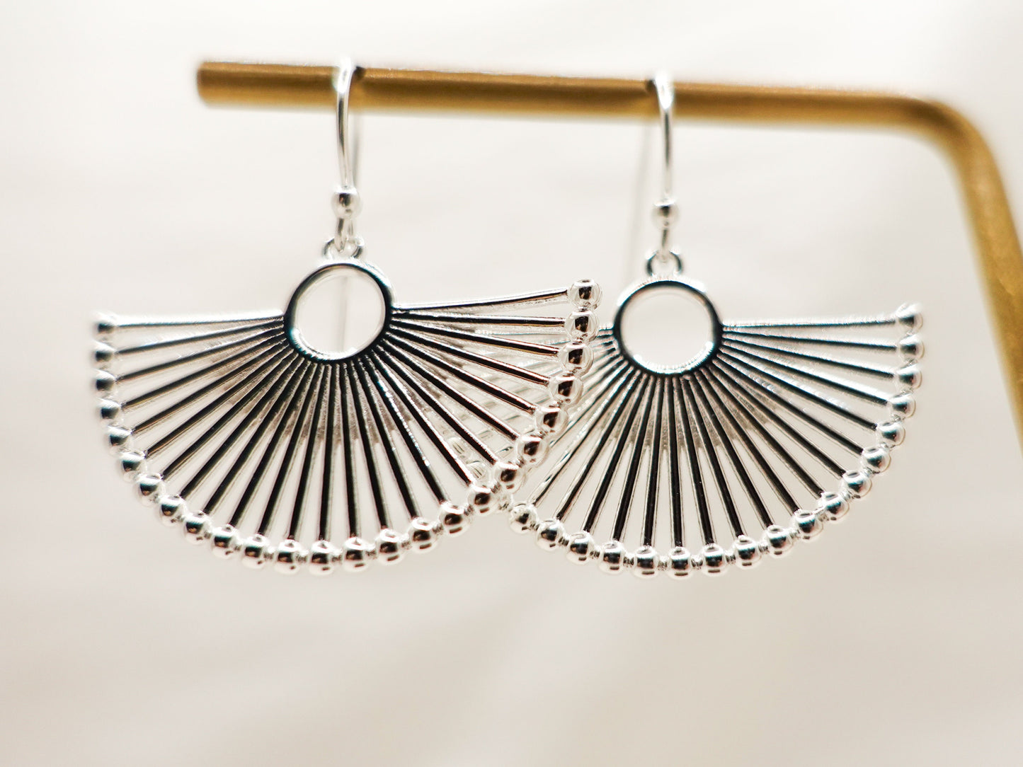 Modern Silver Fan Earrings, Sterling Silver Fan Earrings, Trendy Silver Fan Earrings,Unique Jewelry gift with Fan Motif