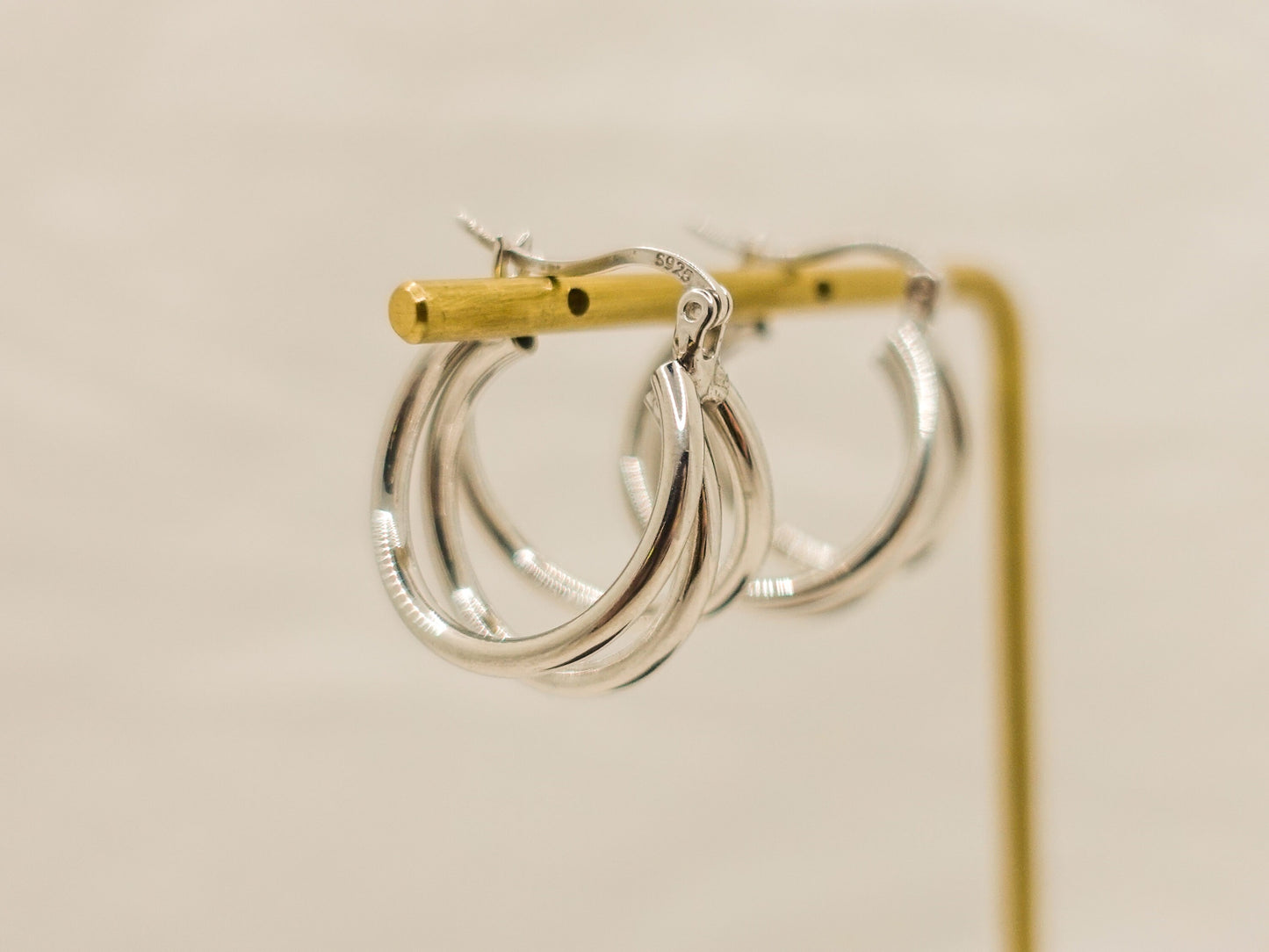 Sterling Silver Triple Hoop Earrings, Lightweight Gold-Filled Accents