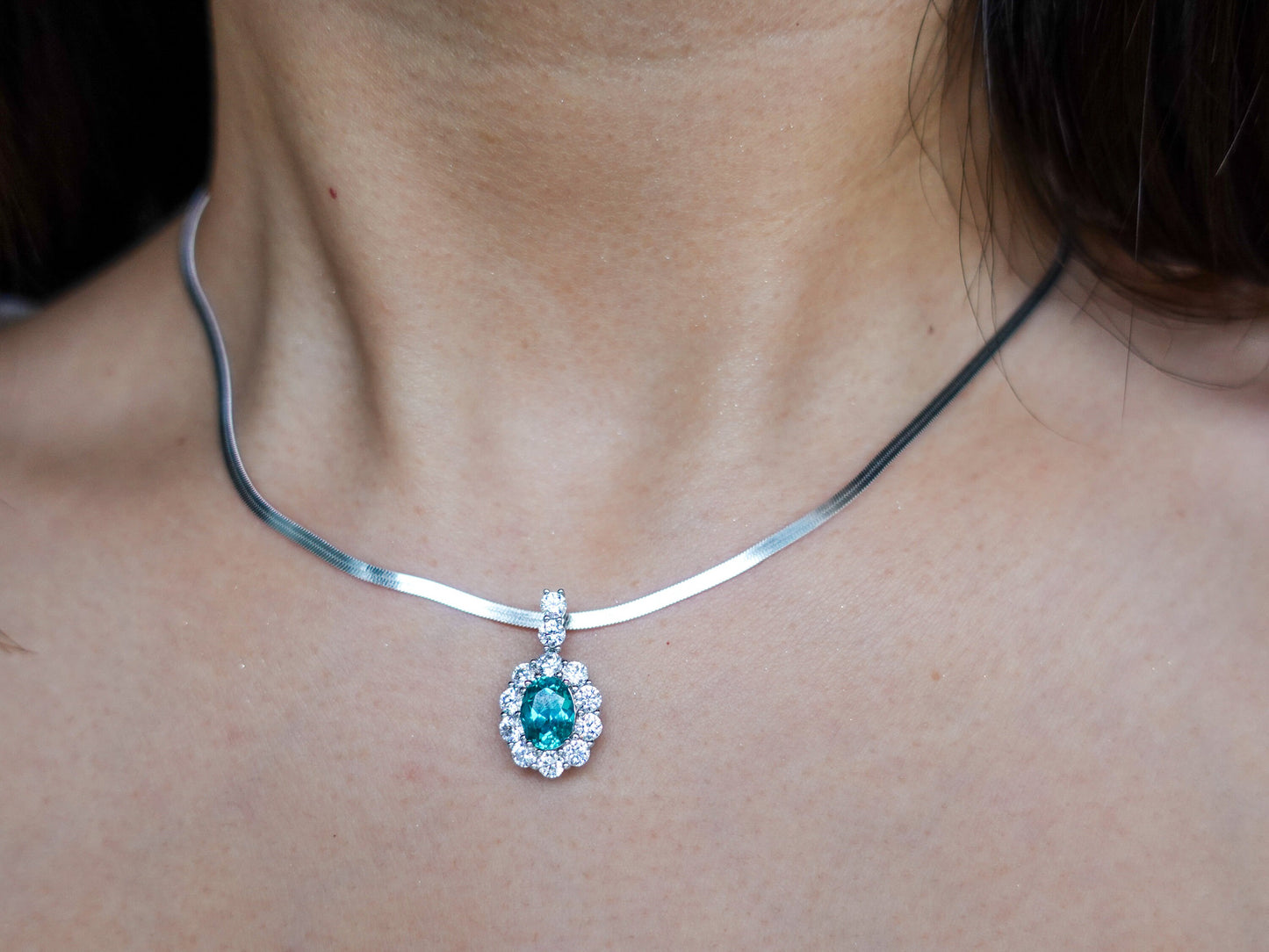 Paraiba Pendant Necklace Sterling Silver, Lab Diamond Blue Gemstone Gift for Mom