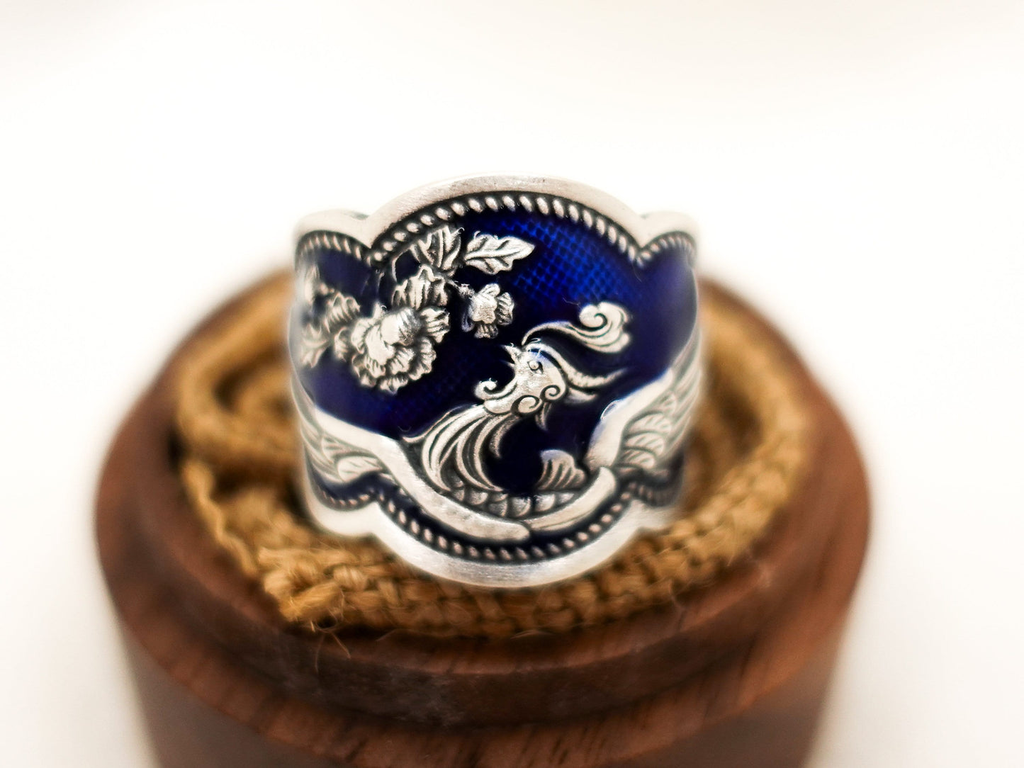 Sterling Silver Phoenix Ring: Adjustable Enamel Firebird Jewelry