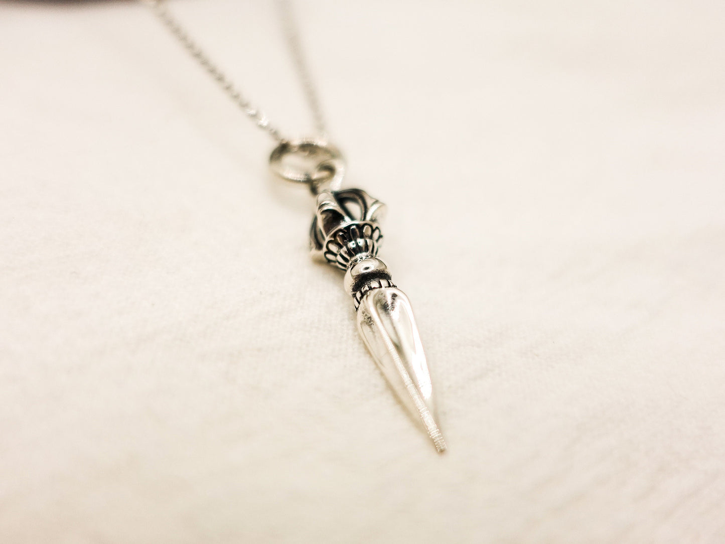 Sterling Silver Vajra Pendant Necklace: Tibetan Dorje, Zen Jewelry