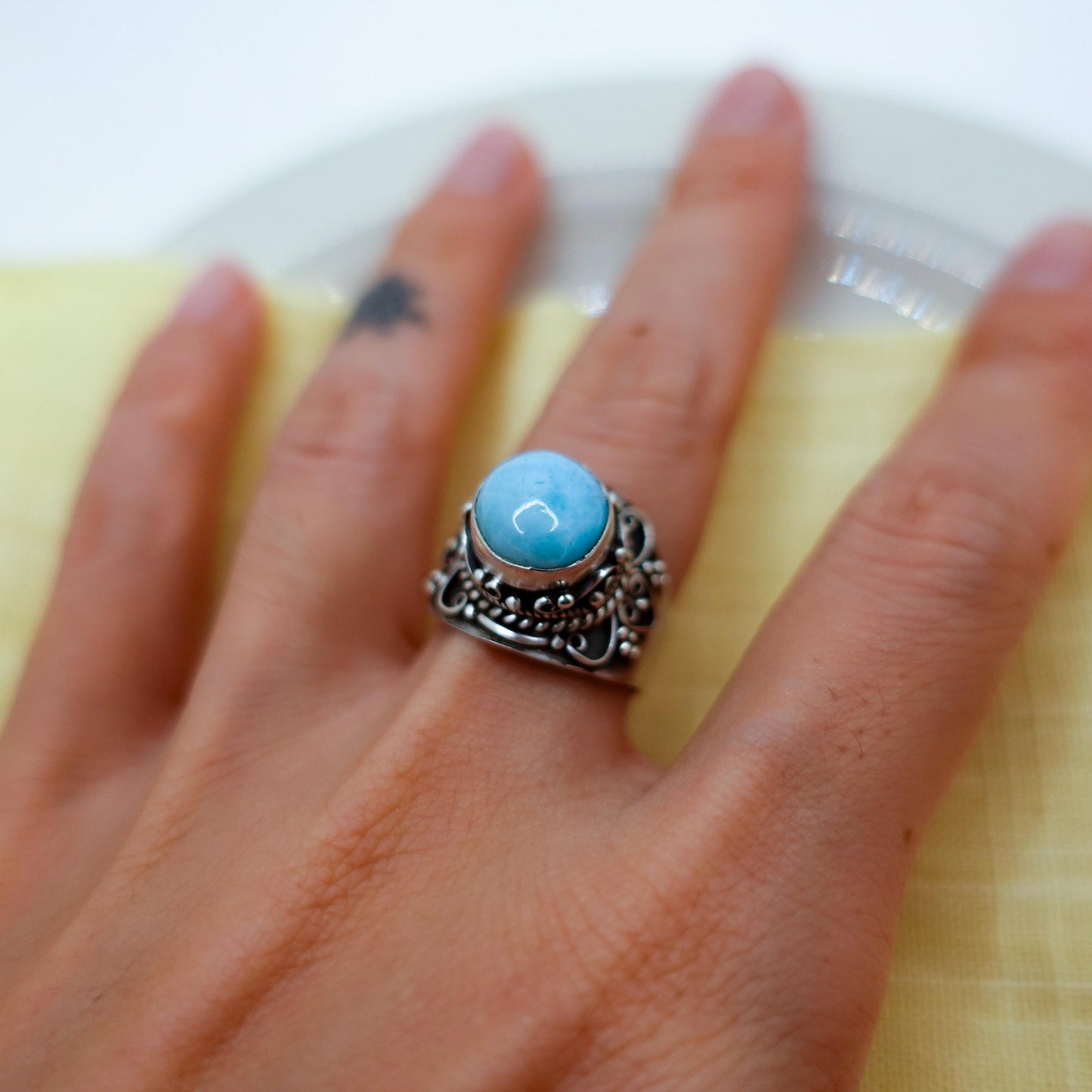 One of A Kind Sterling Silver Natural Blue Larimar Ring, Ocean Lover Ring, Adjust Ring, Caribbean Gemstone Ring, Unique Gift for Her