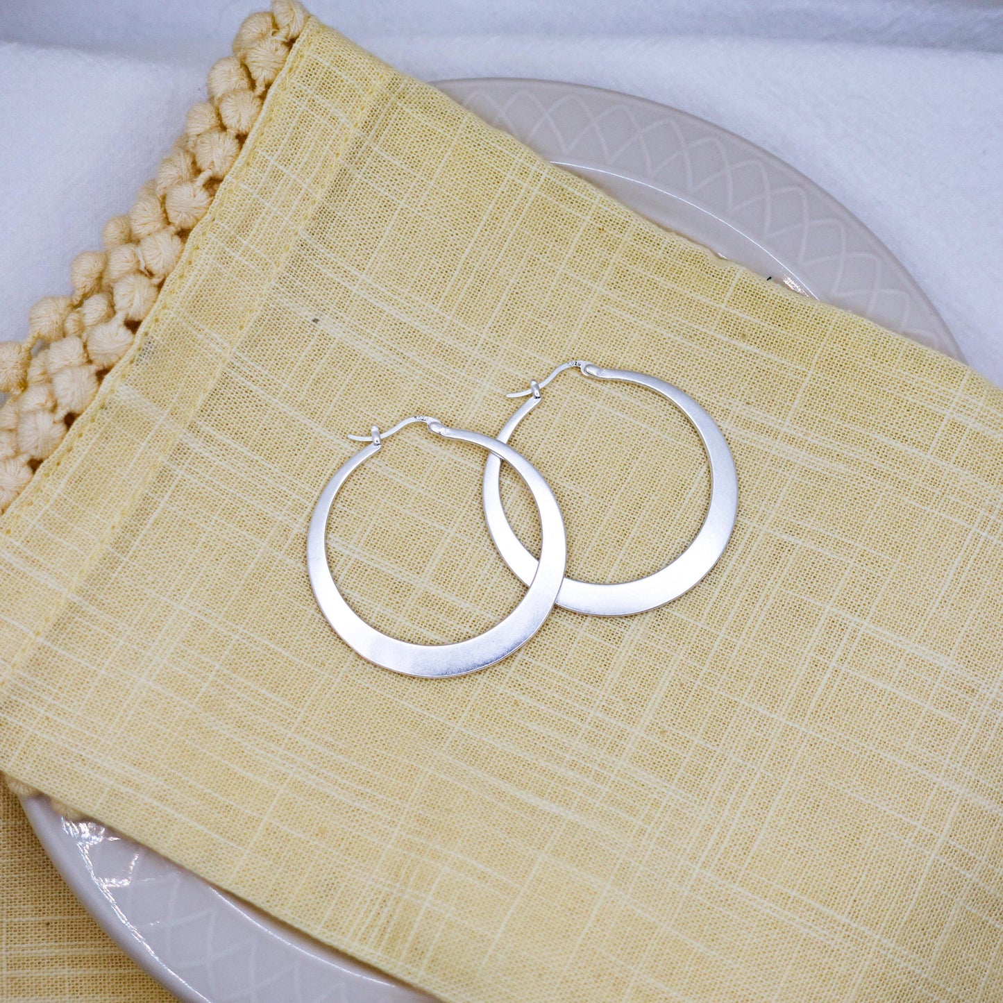 Sterling Silver Large Hoop Earrings, Minimalist Modern Hoops