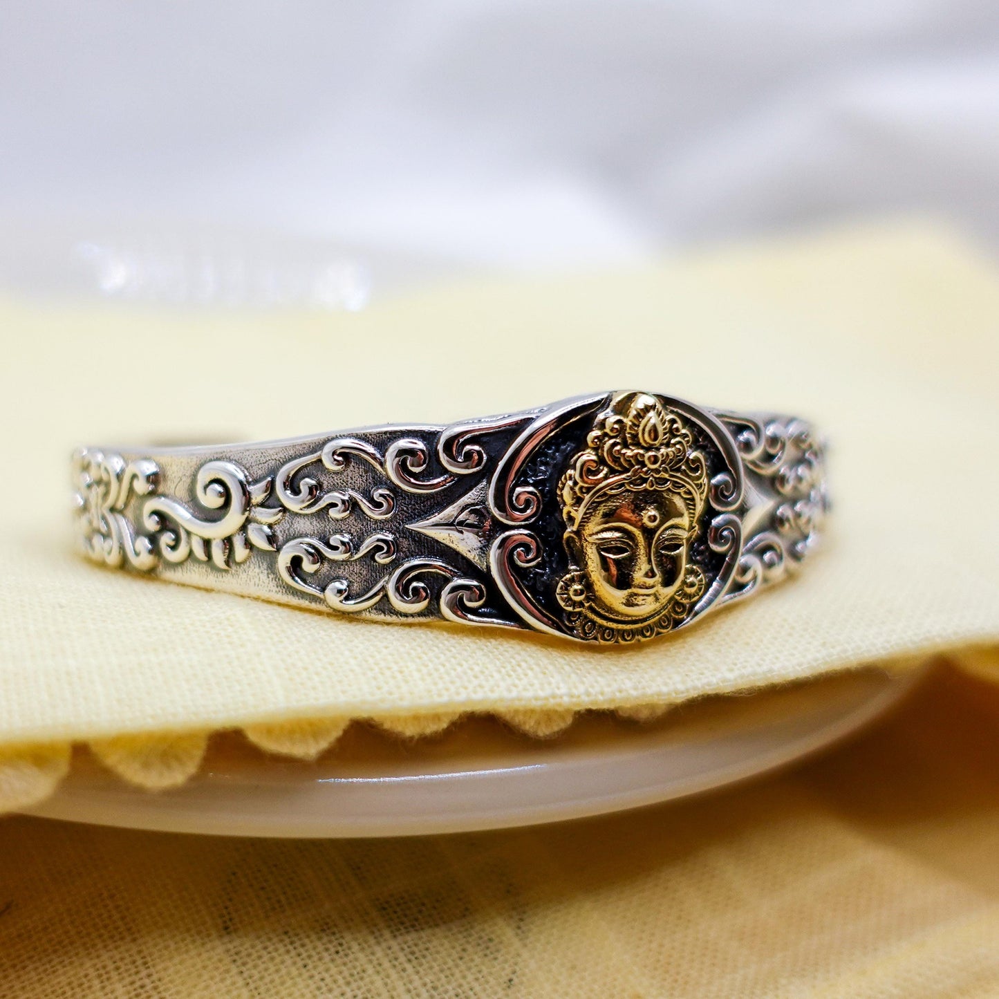 Sterling Silver Tara Bracelet, Protection Cuff Bracelet, Wealth Wisdom Love Bracelet, Spiritual Healing Energy Mindfulness Gift for Her