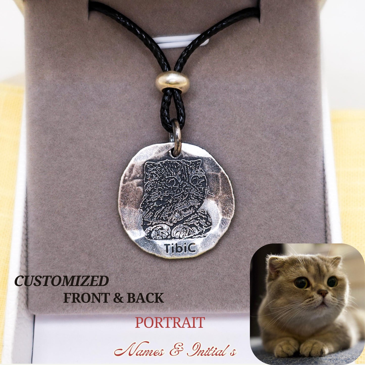 Sterling Silver Customize Portrait Necklace, Unisex Personalized Necklace, Photo Name Initial Engraving Jewelry Gift for Him Mom Dad Lovers