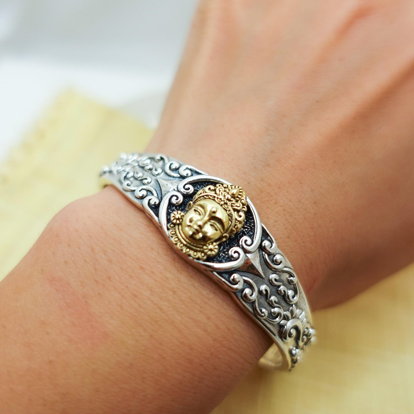 Sterling Silver Tara Cuff Bracelet: Spiritual Protection Jewelry